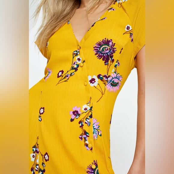 Free People Lost In You Yellow Floral Midi Dress Button Down Women’s Small - Picture 6 of 12